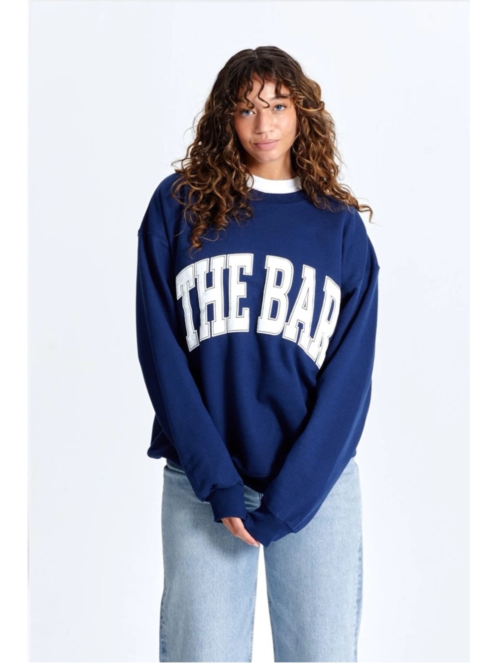 The Bar Varsity Sweatshirt Navy White Oversized Crewneck Large